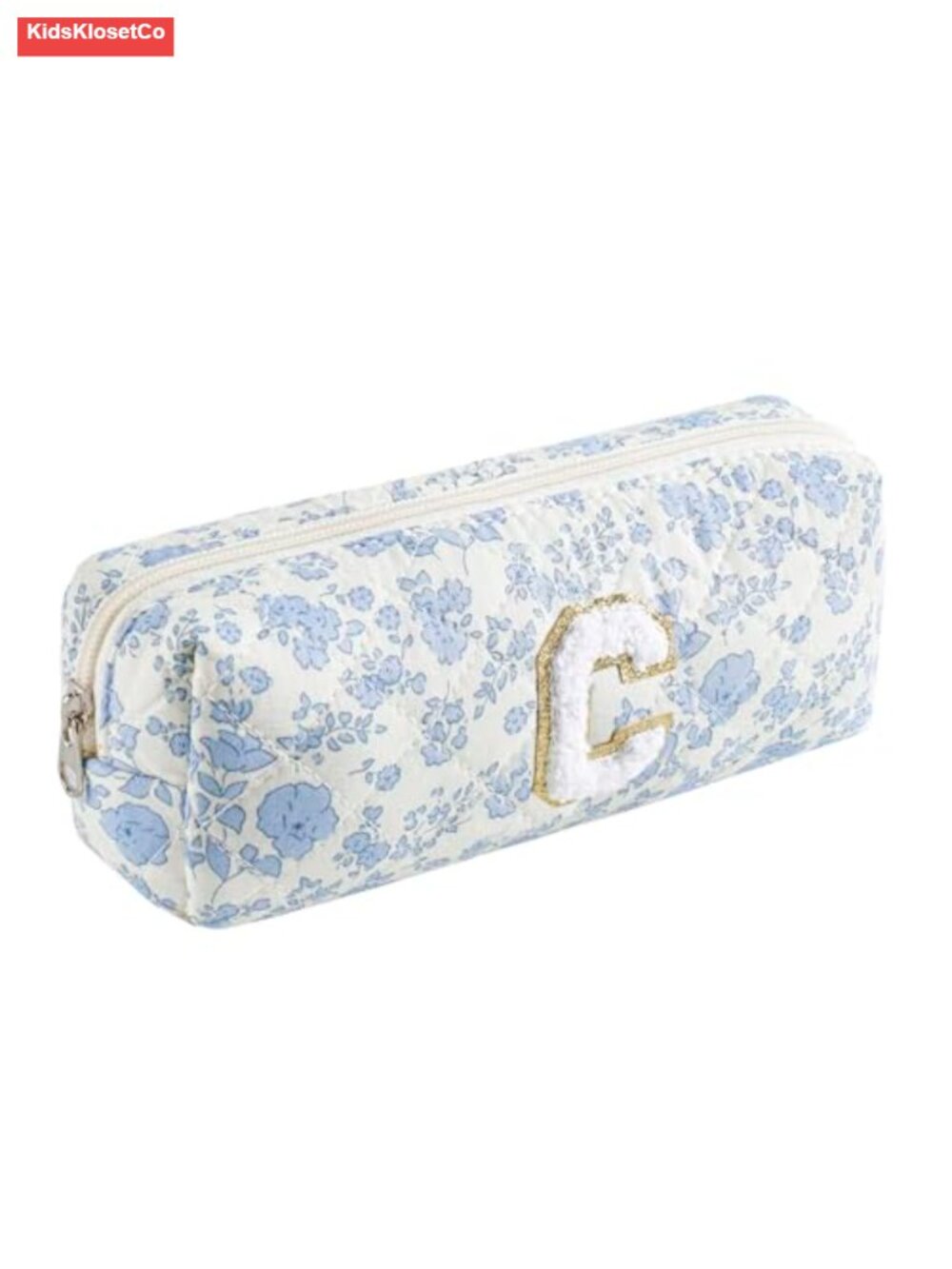 Initial Makeup Bag Cosmetic Travel Pouch for Women Girls, Blue Floral Coquette